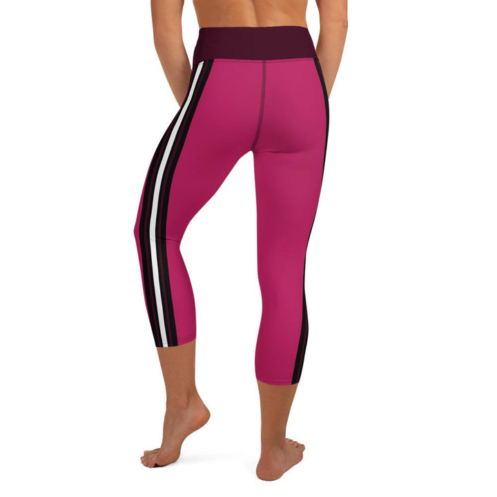 Hot Pink Racing Stripe Yoga Capris