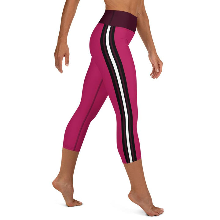 Hot Pink Racing Stripe Yoga Capris